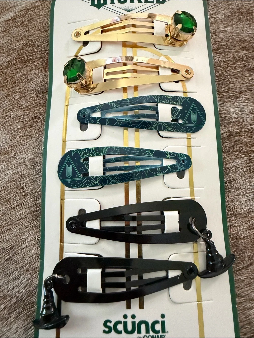 Wicked x Scünci Mixed Metal & Green Snap Clips - Set of 6